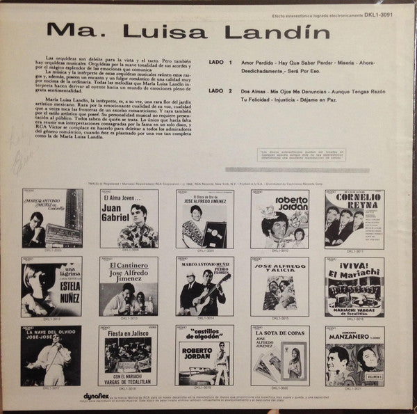 Maria Luisa Landin : Orquideas Vocales Por Ma. Luisa Landin (LP, Album, Comp)