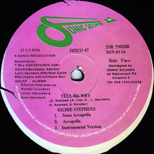 Richie Stephens : Tell Me Why (12")