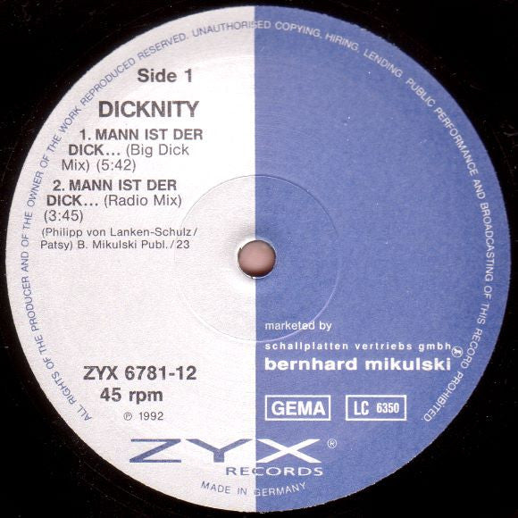 Dicknity : Mann Ist Der Dick... (12", Maxi)