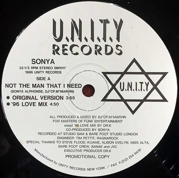 Sonya (17) : Not The Man That I Need (12", Promo)