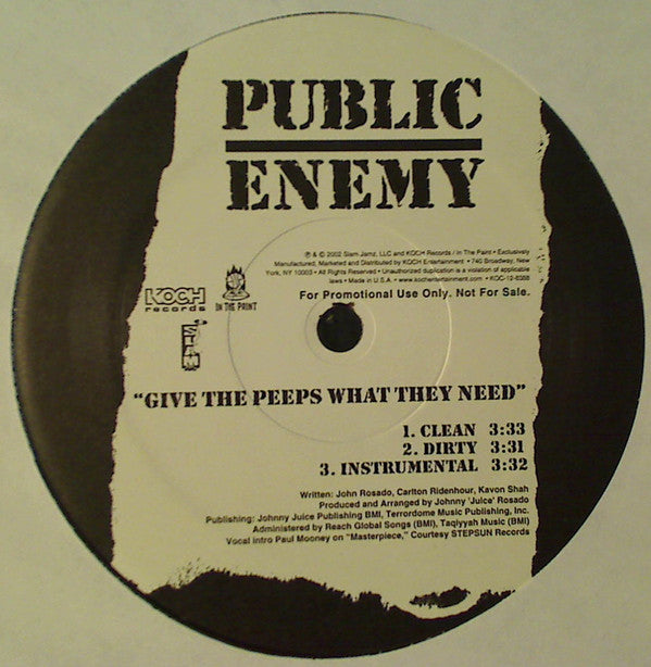 Public Enemy : Give The Peeps What They Need / Can A Woman Make A Man Lose His Mind (12", Promo)