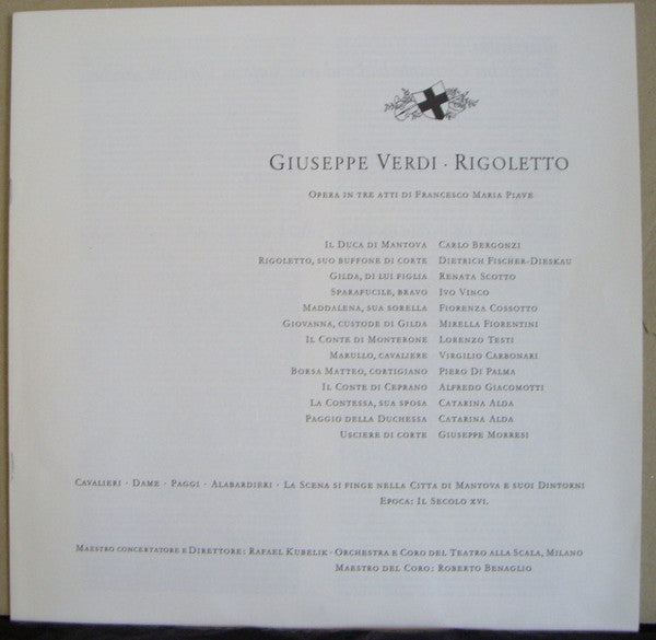 Giuseppe Verdi, Renata Scotto • Fiorenza Cossotto • Carlo Bergonzi • Dietrich Fischer-Dieskau • Ivo Vinco, Rafael Kubelik : Rigoletto (3xLP, Club + Box)