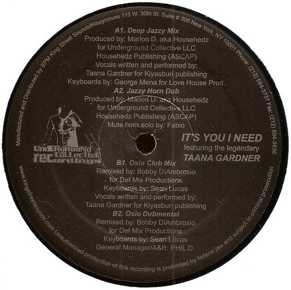 Marlon D. AKA Househedz Featuring Taana Gardner : It's You I Need (12")