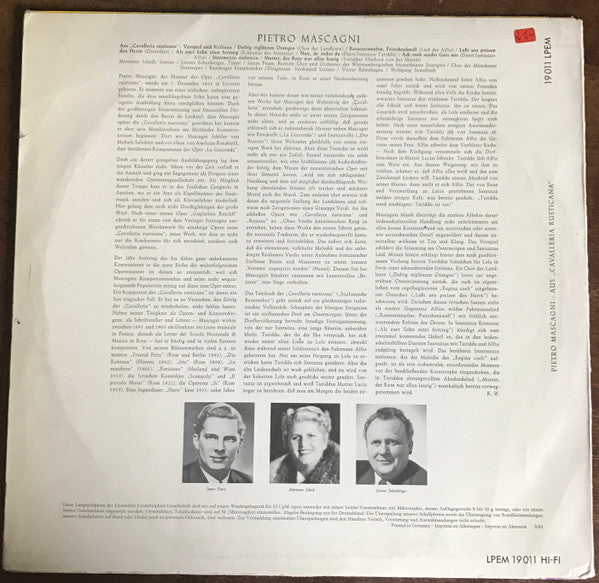Pietro Mascagni : Cavalleria Rusticana  (LP, Album, Mono)