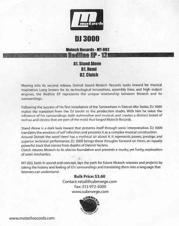 DJ 3000 : Redline EP (12", EP, Promo, W/Lbl)