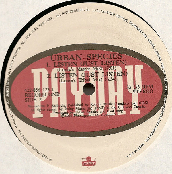 Urban Species Featuring MC Solaar : Listen (2x12", Single)
