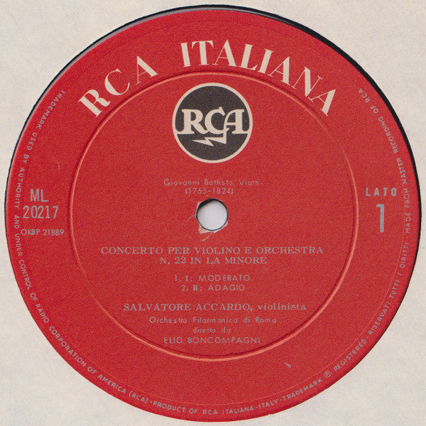 Salvatore Accardo, Giovanni Battista Viotti, Tomaso Antonio Vitali : Viotti: Conc N.22 In La Min - Vitali: Ciaccona In Sol Min. (LP)