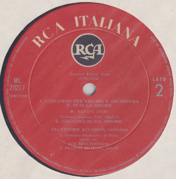 Salvatore Accardo, Giovanni Battista Viotti, Tomaso Antonio Vitali : Viotti: Conc N.22 In La Min - Vitali: Ciaccona In Sol Min. (LP)