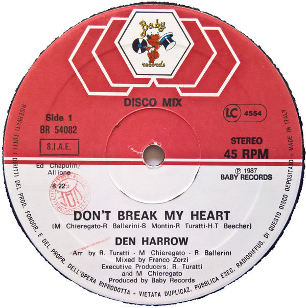 Den Harrow : Don't Break My Heart (12", Maxi)