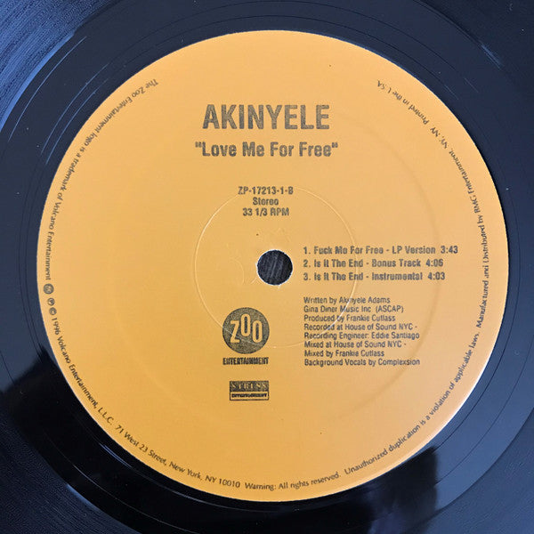 Akinyele : Love Me For Free (12", Promo)