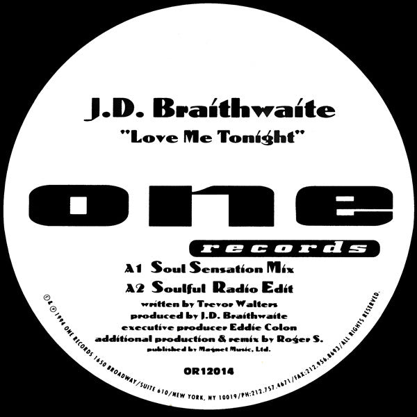 J.D. Braithwaite : Love Me Tonight (12", Whi)