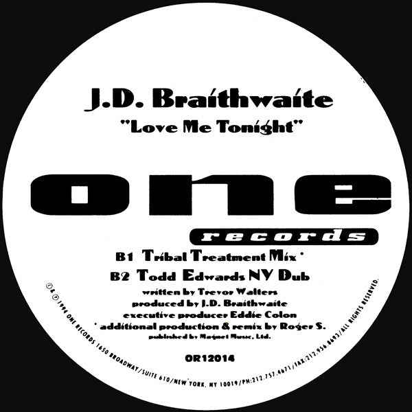 J.D. Braithwaite : Love Me Tonight (12", Whi)