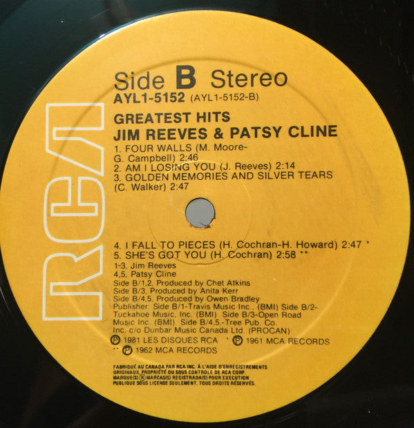 Jim Reeves & Patsy Cline : Greatest Hits (LP, Comp)
