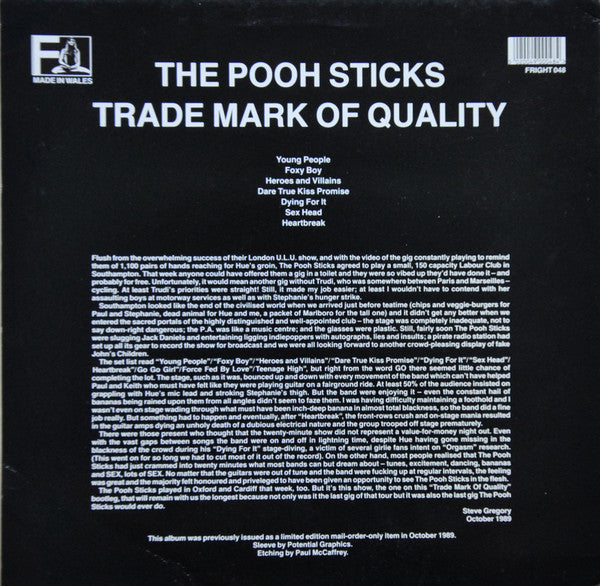 The Pooh Sticks : Trade Mark Of Quality (LP, S/Sided, Etch)