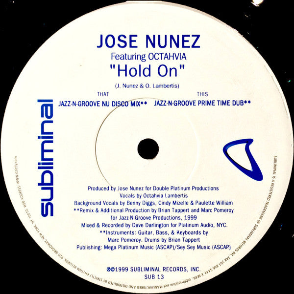Jose Nuñez Featuring Octavia Lambertis : Hold On (2x12")