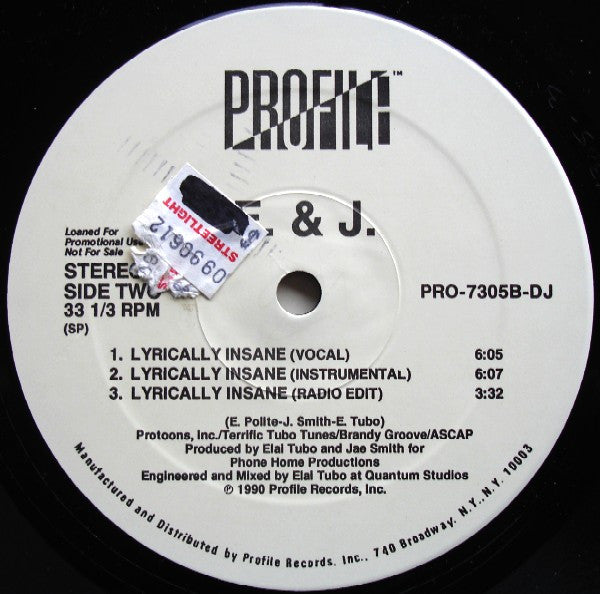 E. & J. : Easy Listening (12", Single, Promo)