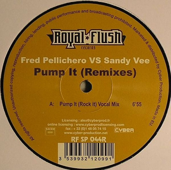 Fred Pellichero vs. Sandy Vee : Pump It (Remixes) (12")