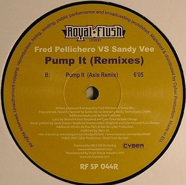 Fred Pellichero vs. Sandy Vee : Pump It (Remixes) (12")