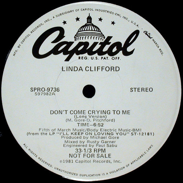 Linda Clifford : Don't Come Crying To Me (12", Promo)