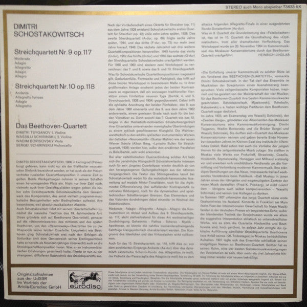 Dmitri Shostakovich, Beethoven Quartet : Streichquartette Nr. 9 Und Nr. 10 (LP)