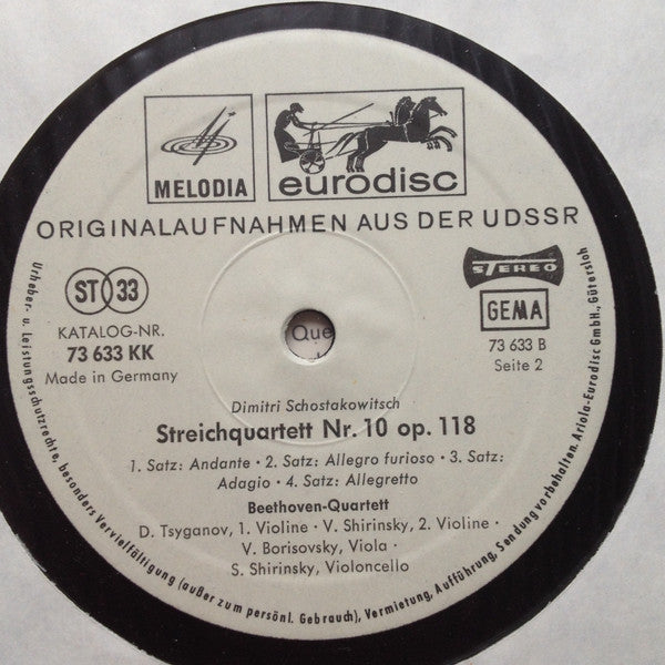 Dmitri Shostakovich, Beethoven Quartet : Streichquartette Nr. 9 Und Nr. 10 (LP)
