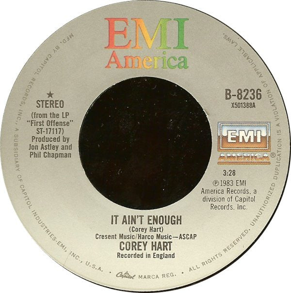 Corey Hart : It Ain't Enough (7", Jac)