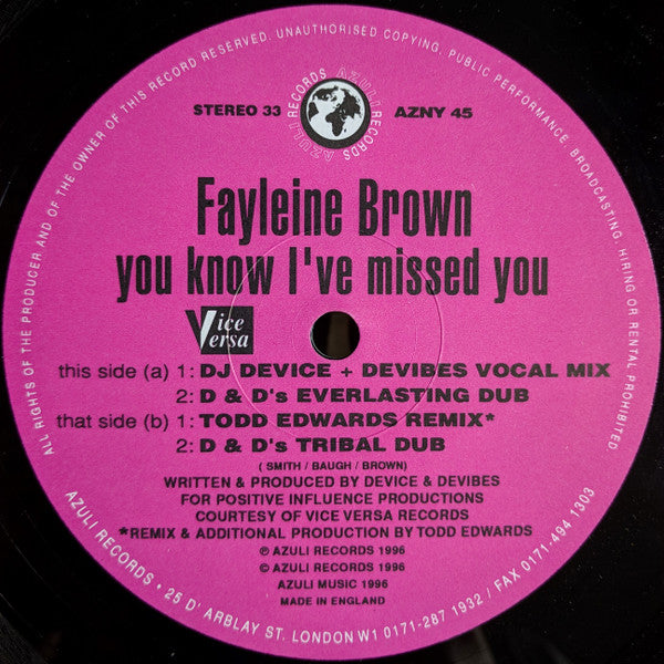 Fayleine Brown : You Know I've Missed You (12")