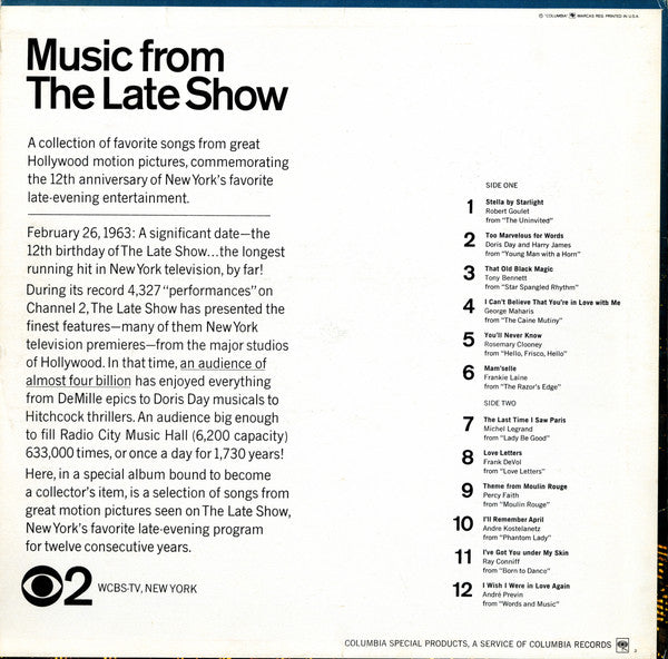 Various : Music From The Late Show: A Collection Of Favorite Songs From Great Motion Pictures (LP, Comp, S/Edition)