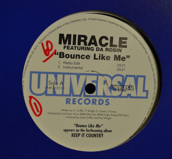 Miracle (10) : Bounce Like Me (12", Single, Promo)