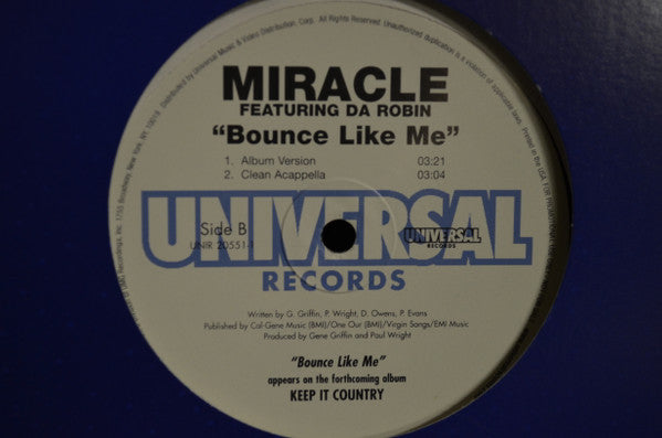 Miracle (10) : Bounce Like Me (12", Single, Promo)