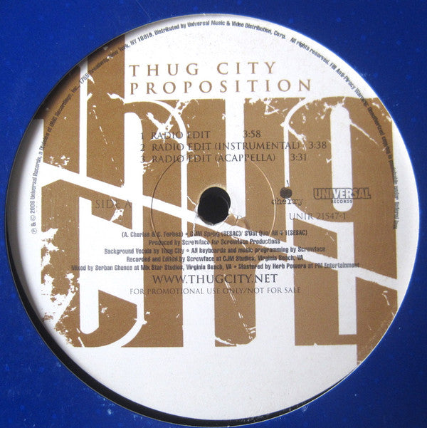 Thug City : Proposition (12", Promo)