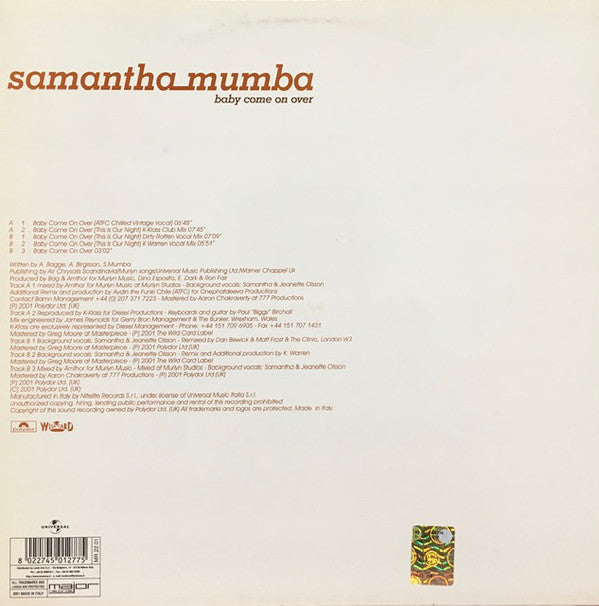 Samantha Mumba : Baby Come On Over (12")