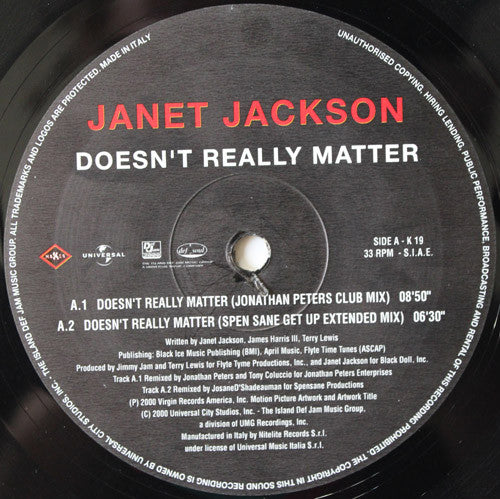 Janet Jackson : Doesn't Really Matter (12")