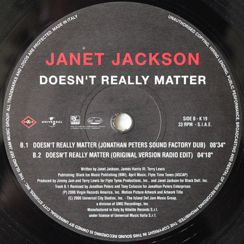 Janet Jackson : Doesn't Really Matter (12")