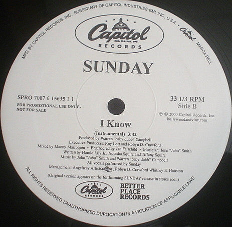 Sunday (4) : I Know (12", Promo)