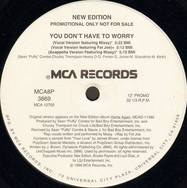 New Edition : You Don't Have To Worry (12", Promo)