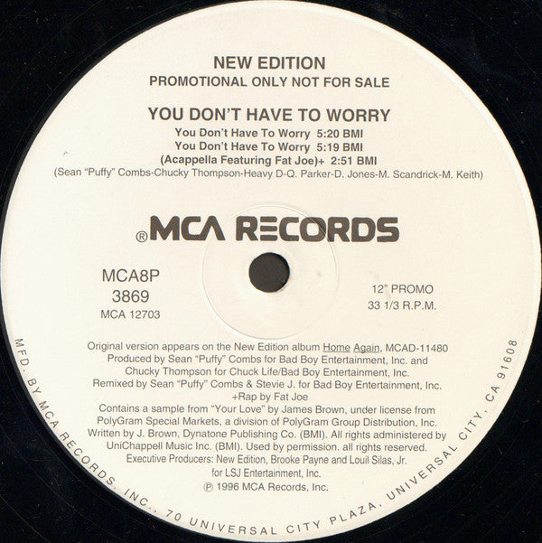 New Edition : You Don't Have To Worry (12", Promo)