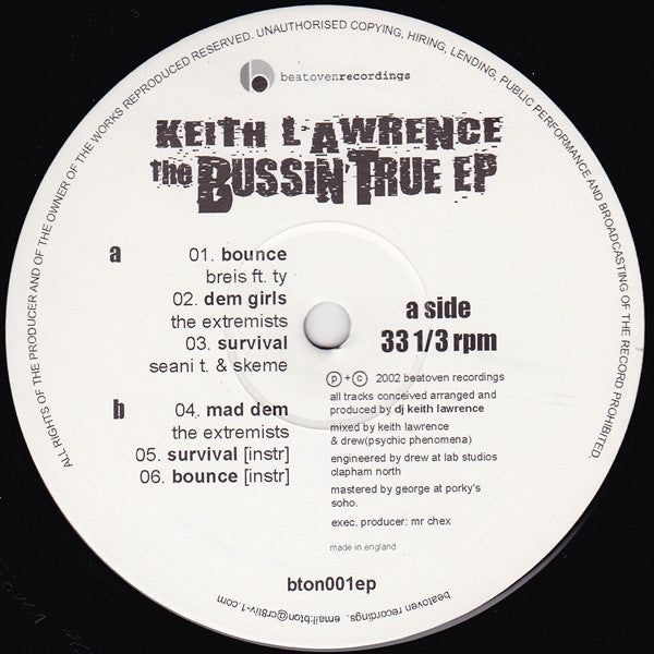 Keith Lawrence : The Bussin' True EP (12", EP)