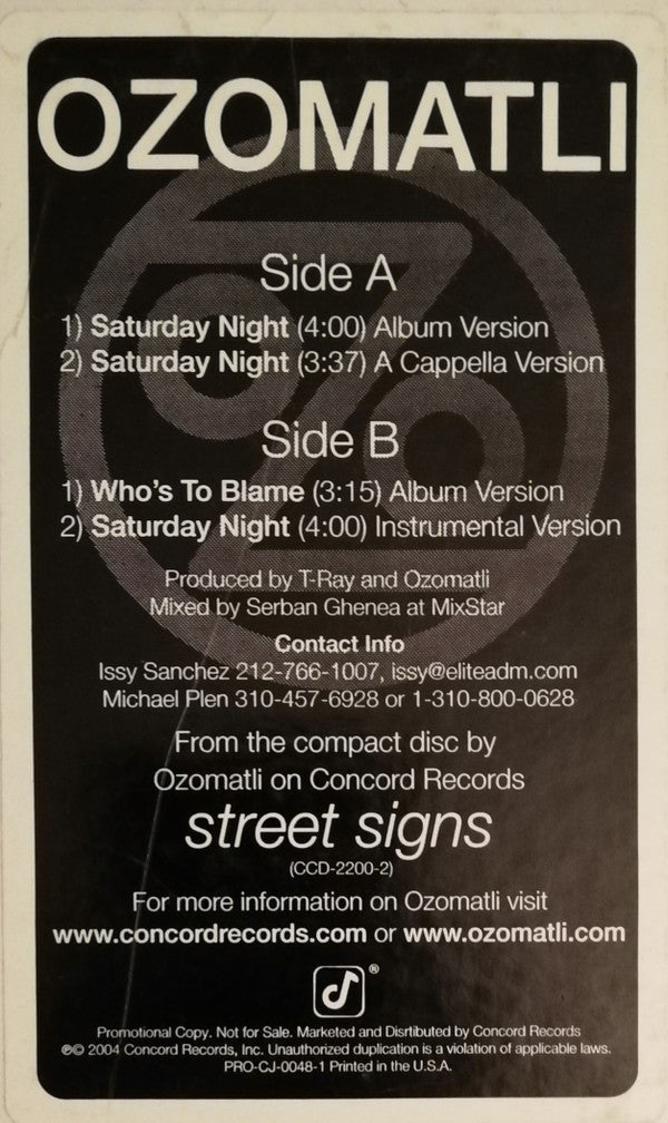 Ozomatli : Saturday Night / Who's To Blame (12", Promo)