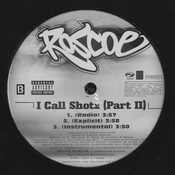 Roscoe : Head To Toe / I Call Shotz (Part II) (12", Promo)