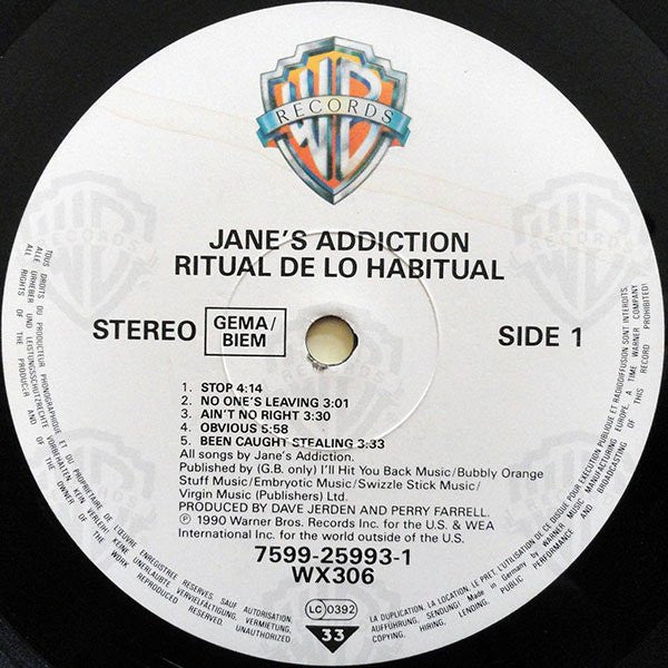 Jane's Addiction : Ritual De Lo Habitual (LP, Album, RP)