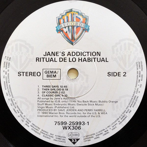 Jane's Addiction : Ritual De Lo Habitual (LP, Album, RP)
