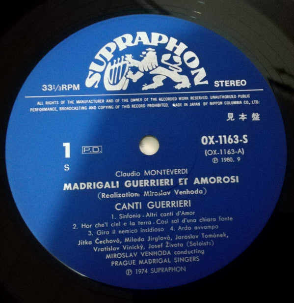 Claudio Monteverdi - Prague Madrigal Singers, Miroslav Venhoda : Madrigali Guerrieri Et Amorosi (LP, Album)