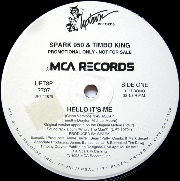 Spark 950 & Timbo King : Hello It's Me (12", Promo)
