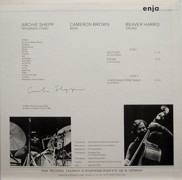 Archie Shepp : Steam (LP, Album, RE)