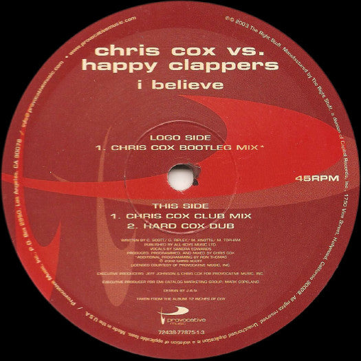 Chris Cox vs. Happy Clappers : I Believe (12")
