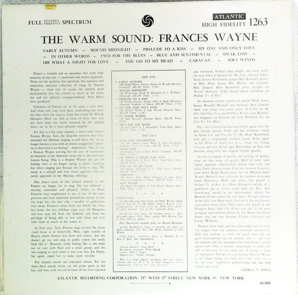 Frances Wayne : The Warm Sound: Frances Wayne (LP, Album, RE)