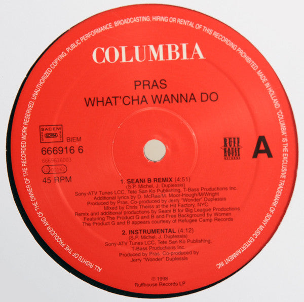 Pras Michel : What'cha Wanna Do (12", Promo)