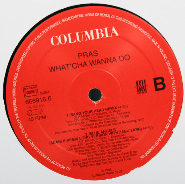 Pras Michel : What'cha Wanna Do (12", Promo)