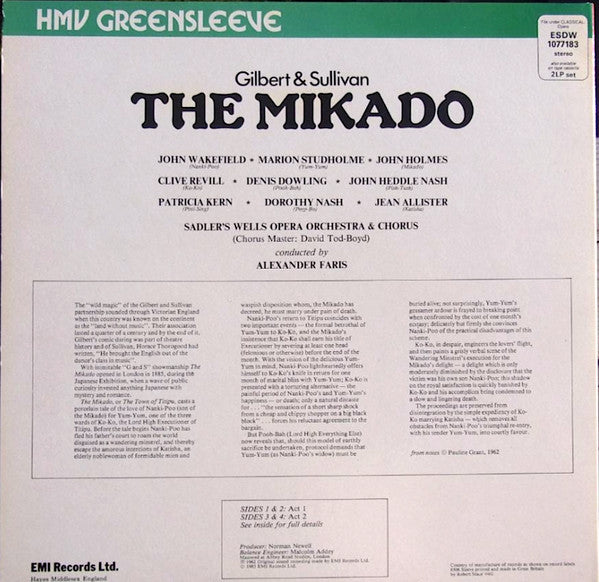 Sadler's Wells Opera Company : The Mikado (2xLP, Album)